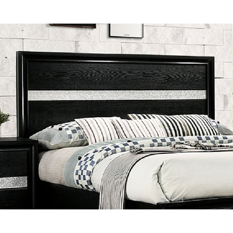 Grand lit moderne en bois massif avec rangement dans un ensemble de chambre à coucher noir