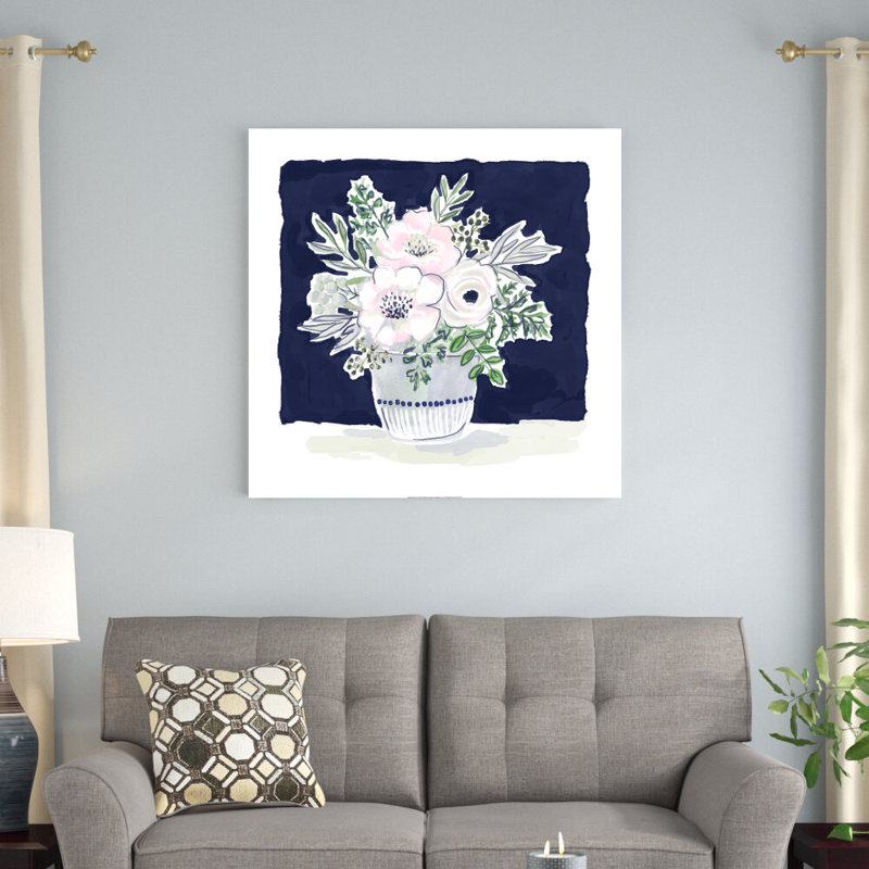 «Marine Watercolor Flowers In Vase», reproduction sur toile tendue, H 36 po x l 36 po