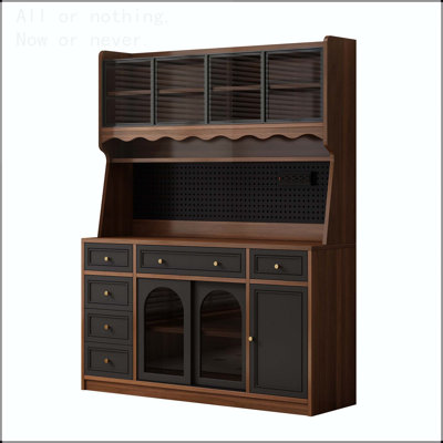 63'' Freestanding Buffet with Hutch, Coffee Bar Cabinet with Power Outlet and Pegboard