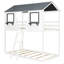 Lit superposé simple au-dessus d'un lit simple en bois avec toit, fenêtre, garde-corps et échelle