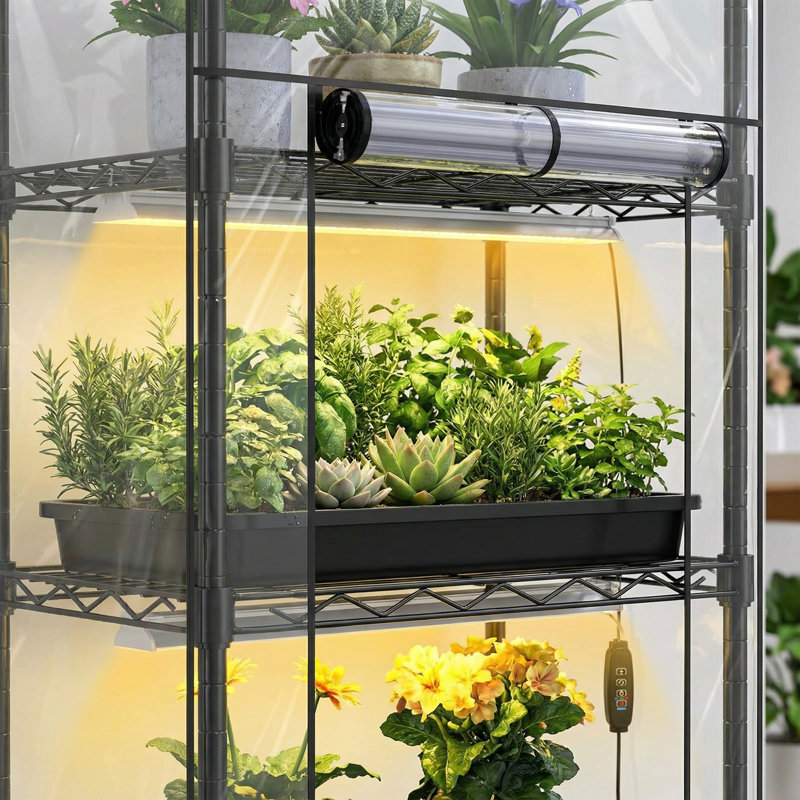 Support à plantes portatif en métal à 5 niveaux pour serre avec lumière de croissance et housse en PVC, idéal pour l'intérieur et l'extérieur