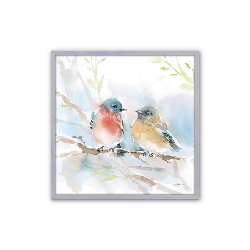 «Bluebird pair in Spring» par Katrina Pete - reproduction d'art sur toile tendue, H 36 po x l 36 po, Argent argent