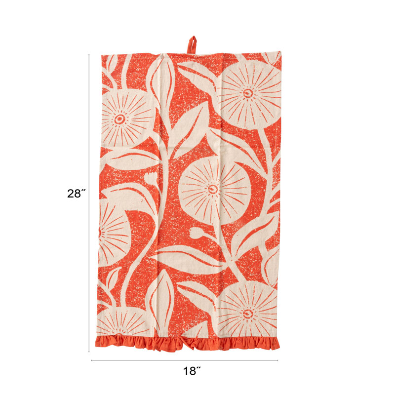 Cotton Printed Tea Towel Set With Ruffle