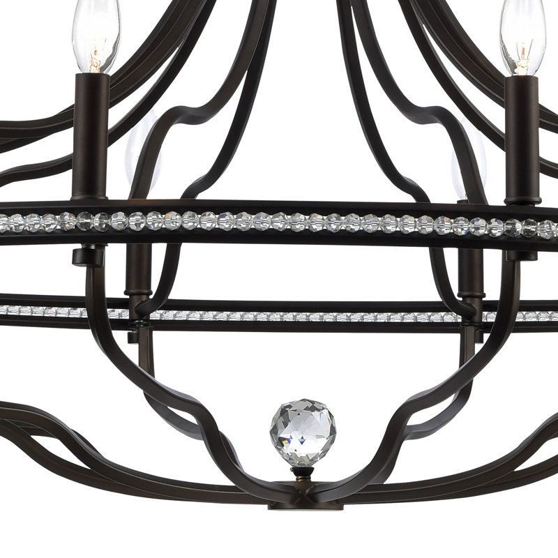 Lustre toscan en bronze foncé avec accents de cristal transparent, H 28 po x l 38 po x P 38 po, 10