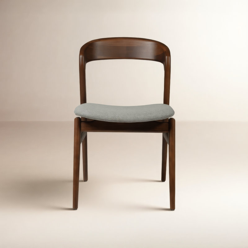 Modern Brazilian Upholstered Dining Chair, Nogal/Gray