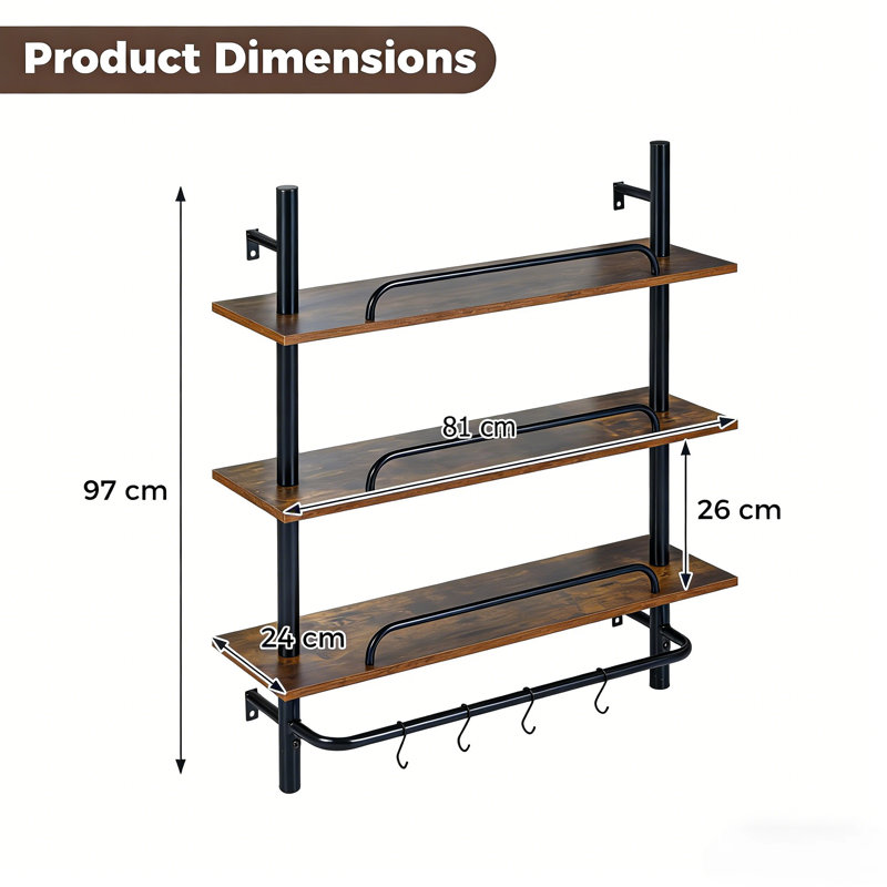 81cm W Metal Wall Mounted Shelving Unit