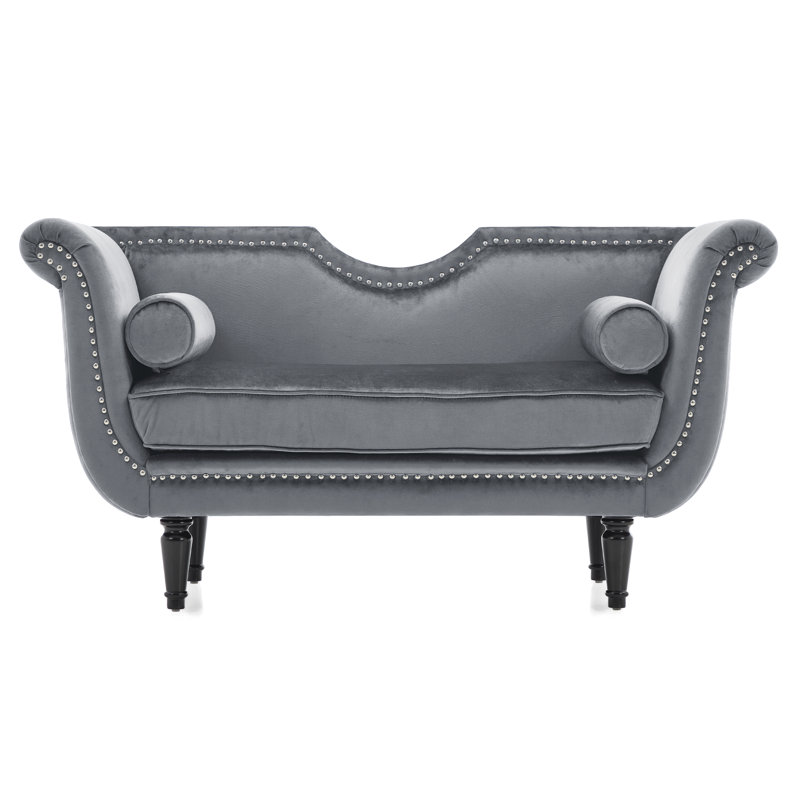 Celestine Velvet Glam Bench With Nailhead Trim & Curved Arms, Gray
