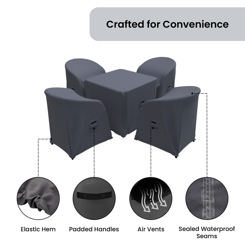 Outdoor Dining Set Covers For Amlie 71 cm Square Glass Metal Table & 4 Rattan Stack Chairs, Water-Repellent UV-Resistant Polyester