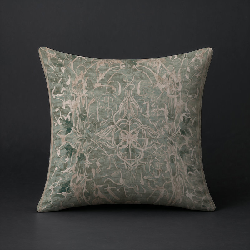 Coussin décoratif intérieur et extérieur Modern, Gris / vert abstrait 4, Carré 18 po