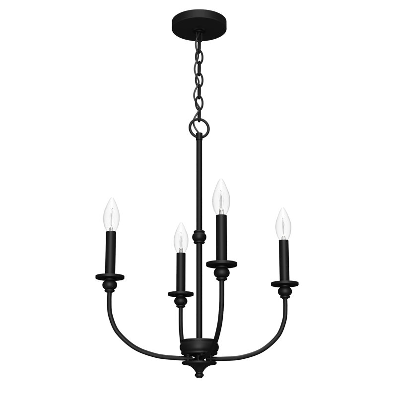 Hunter Southcrest 4 Light Chandelier Ceiling Light Fixture, Flat Matte Black, 23.25" H x 18" W x 18" D