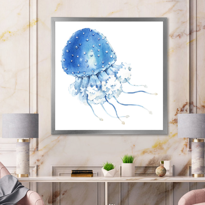 Beautiful Jellyfish Composation IV - Peinture, H 16 po x l 16 po x P 1 po, Impression argent sur toile encadrée