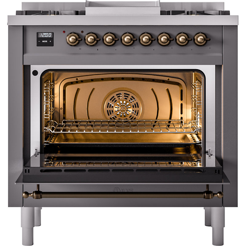 ILVE Nostalgie II 36 Dual Fuel Range, knobs, Graphite Matte/Bronze, Natural Gas
