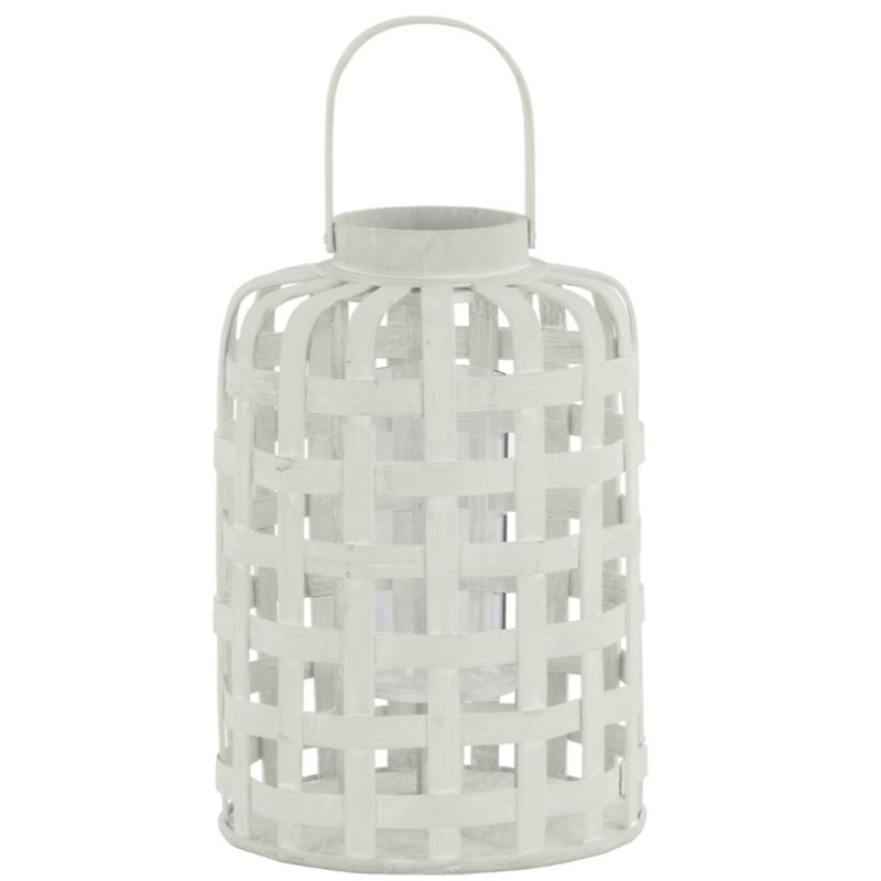 Lanterne ronde en bois, H 16,25 po x l 11,5 po x P 11,5 po, Blanc