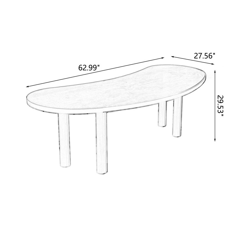 Table de salle à manger en bois massif brun à 4 pieds irréguliers, H 29,53 po x L 62,99 po x l 27,56 po