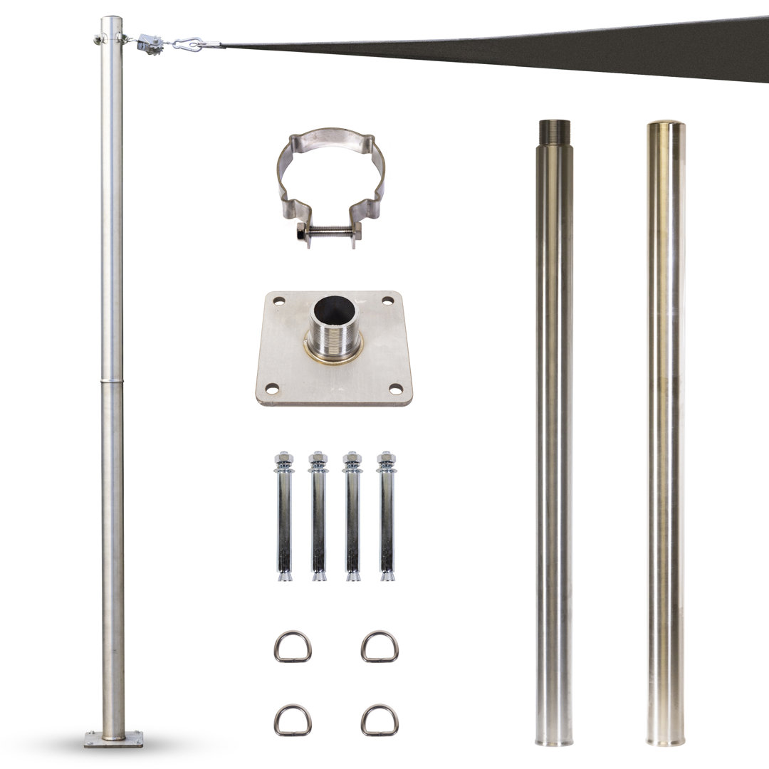 Oliver Royal Shade Stainless Steel Pole, Heavy Duty with Base Plate & Height Adjustable Mounting Clamp T - Easy Installation Sun Shade Sail Post Royal Shade 