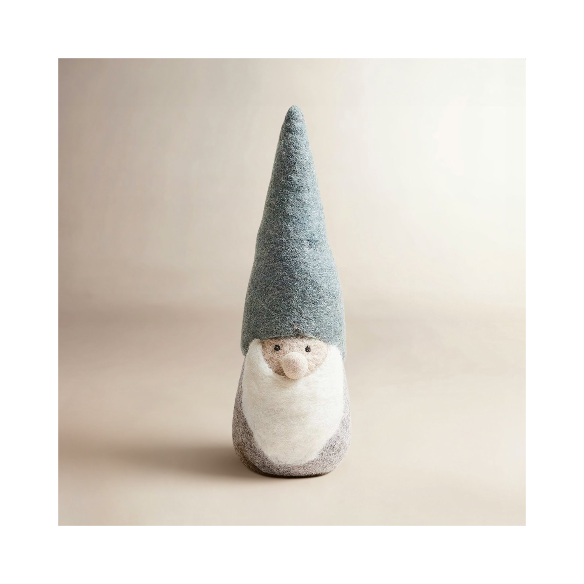 Felted Woodland Gnome, Gray/Blue/White, Large: 13.5" H X 4"  (diameter at base)