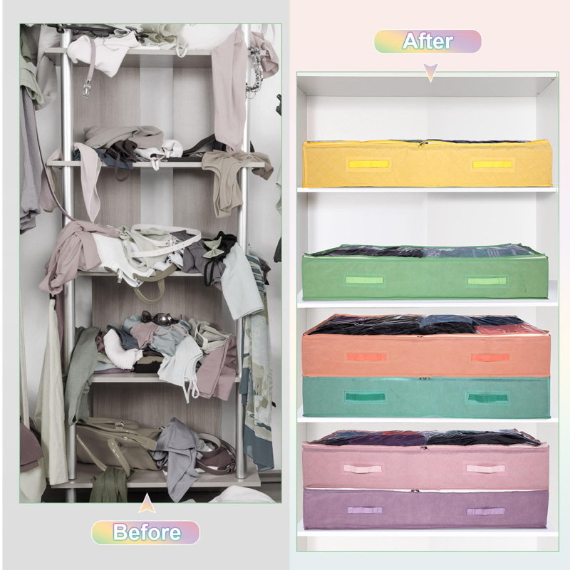 6 Pack Under Bed Storage Container 90L Pastelcolor Storage Organizer Foldable With Handles (Multicolor)