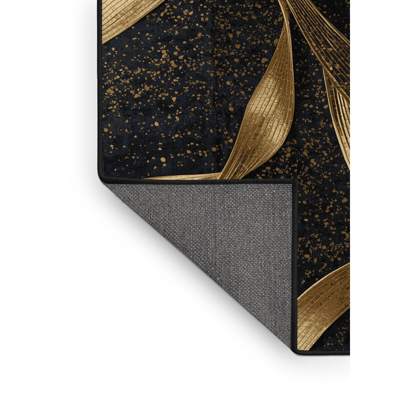 Soft Plush Fessler New Years Modern & Contemporary Abstract Area Rug in Black – Black Binding, 8x12