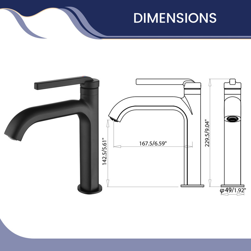 9"H Solid Brass Single Handle Bathroom Sink Faucet, Matte Black