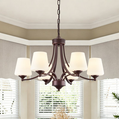 6-light Chandelier Oil Rubbed Bronze Pendant Light Fixture With Frosted Glass, Ceiling Lighting Hanging Lamp For Dining Room Living Room Bedroom