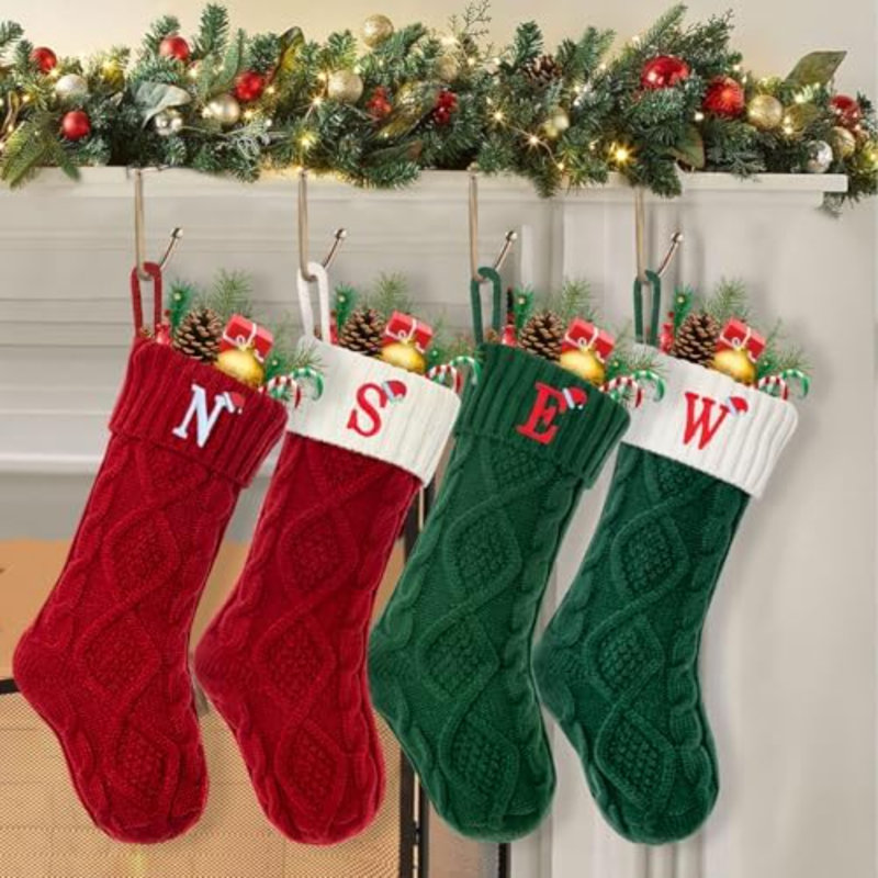 Paquet de 6 bas de Noël de 22 pouces, décorations de bas de Noël à carreaux Buffalo noir et blanc pour arbre de Noël, Blanc