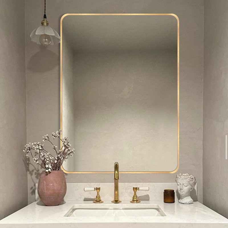 Viridiana Metal Rectangle Wall Mirror, Brushed Gold, 40" x 30"