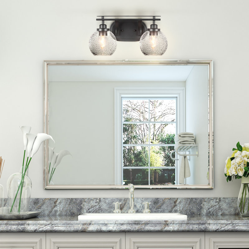 Barre d'éclairage de salle de bain 2 lumières Alirra avec verre 5,75 po, Grainé, Noir mat