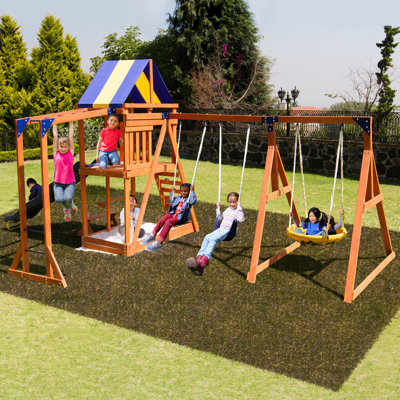 Sportspower Grand Mesa Wooden Swing Set with Lifetime Warranty on 8' Double Wall Slide