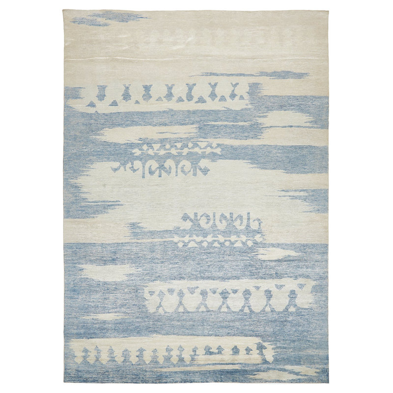 Blue Flatweave Wool Silk Blend Rug - 10' x 14'