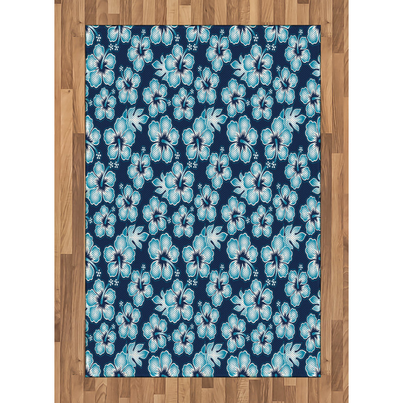 Navy High Density Long Fiber Poly Threads Decorative Area Rug Carpet, Rectangle 4' x 5'8"