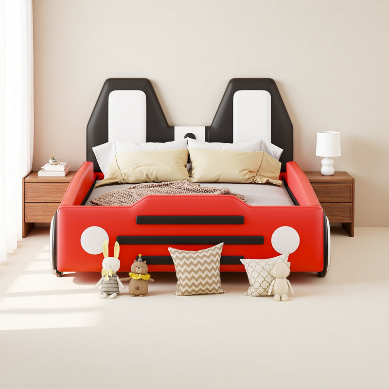 Lit plateforme simple avec roulettes, Rouge