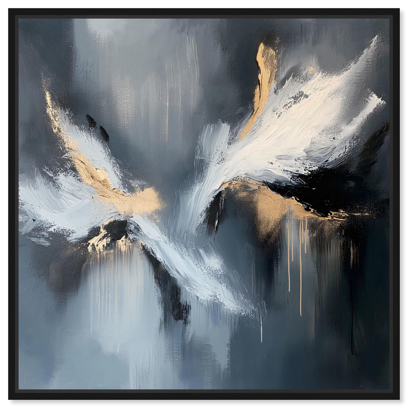 «Wings of Gold» par Art Remedy, H 13 po x l 13 po, Noir, Cadre flottant