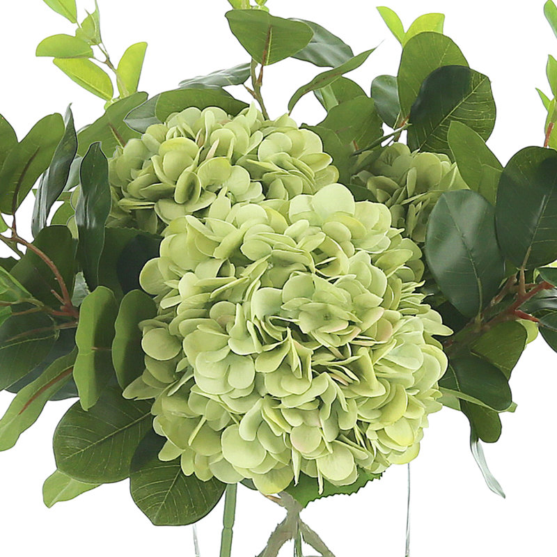 Hydrangea and Ficus Spray in Square Glass Vase