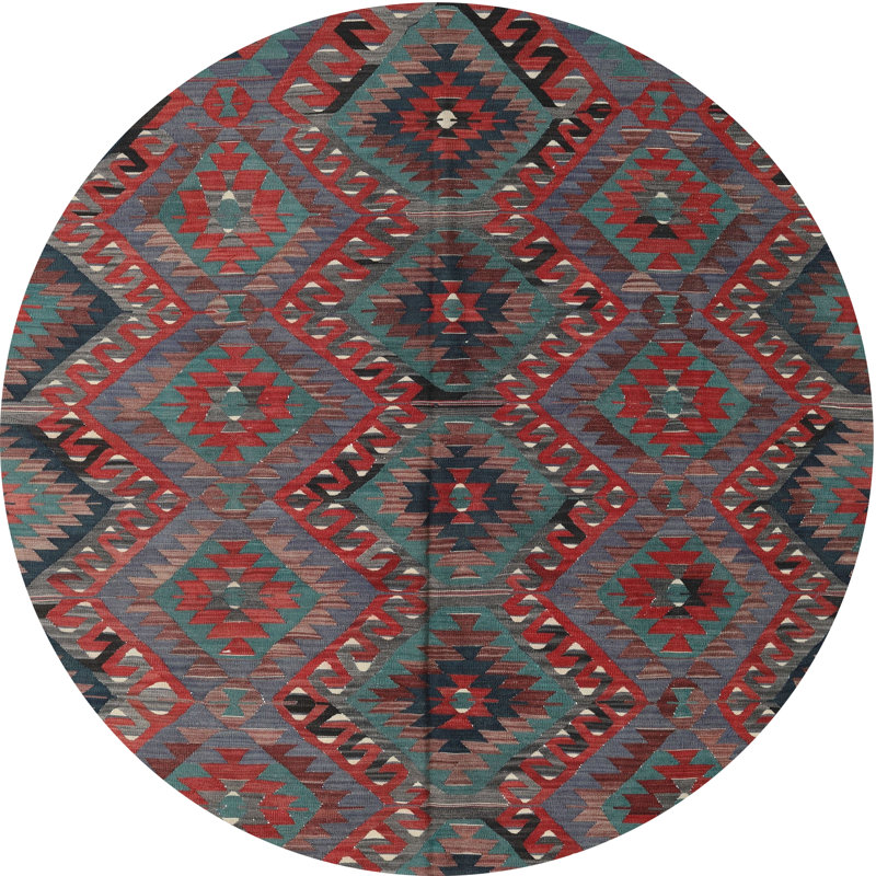 Tapis gris/rouge contemporain, Rond 6 pi