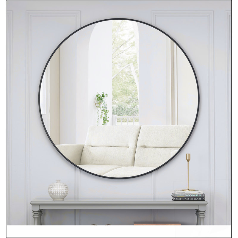 Miroir mural mural noir pour salle de bain, salon et chambre à coucher avec cadre antibuée et résistant à l'humidité, Noir