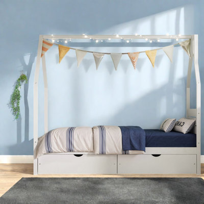 Lits jumeaux pour enfants avec tiroirs de rangement, lit cabane Montessori en bois, blanc pour la maison