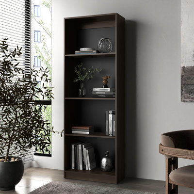 4 - Shelf Stained Walnut Flat Bookcase For Vertical Storage Of Maps, Classic Simplicity Wood Frame Kitchen Pantry Organization