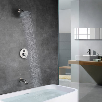 Robinet de baignoire et de douche avec valve à pression équilibrée, robinet de douche mural à une poignée avec douchette cascade Sumerain