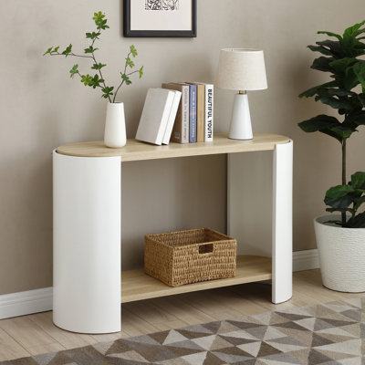 Table de bout, petite table d'appoint, table de chevet avec tablettes de rangement à 2 couches, table de canapé pour petits espaces, salon, chambre à coucher, structure stable, assemblage facile (couleur naturelle et blanc), table