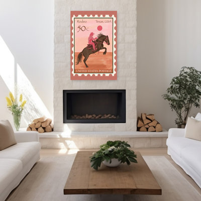 Texas Rodeo Rider, rétro, cheval abstrait, paysage coucher de soleil, art mural