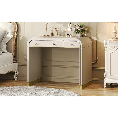 Wooden Vanity Desk With Flip Mirror, Dressing Table With 2 Storage Drawers For Bedroom
