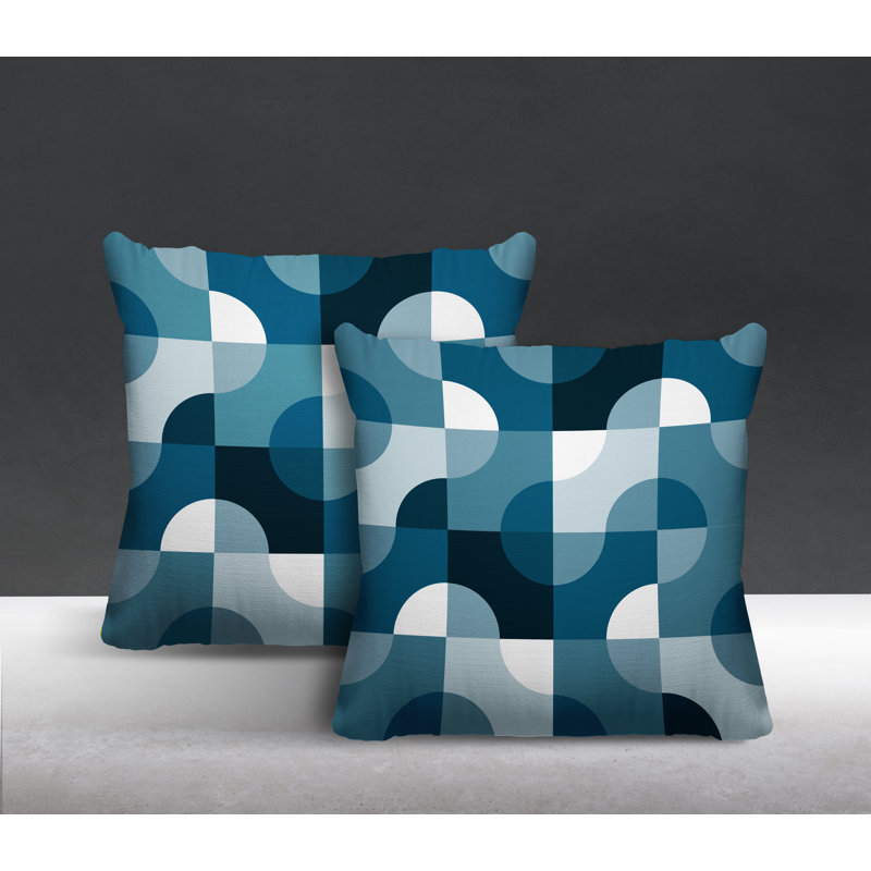 Coussin décoratif carré intérieur / extérieur Milda, L 15 po x H 15 po, Turquoise