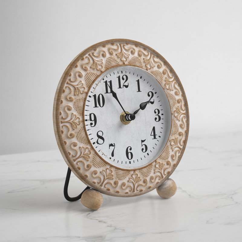 Horloge de table analogique à quartz en bois blanc / brun clair