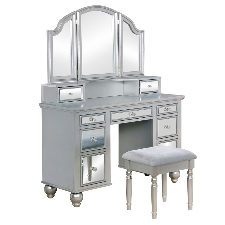 Ensemble de coiffeuse avec tabouret et miroir transitionnel Galento