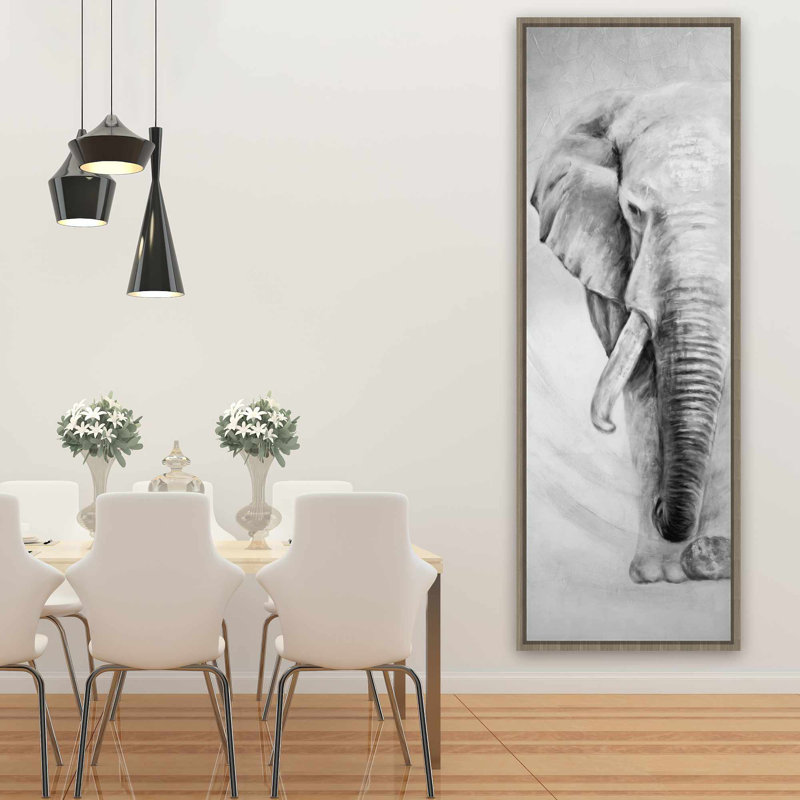 Grand éléphant - toile encadrée gris monochrome