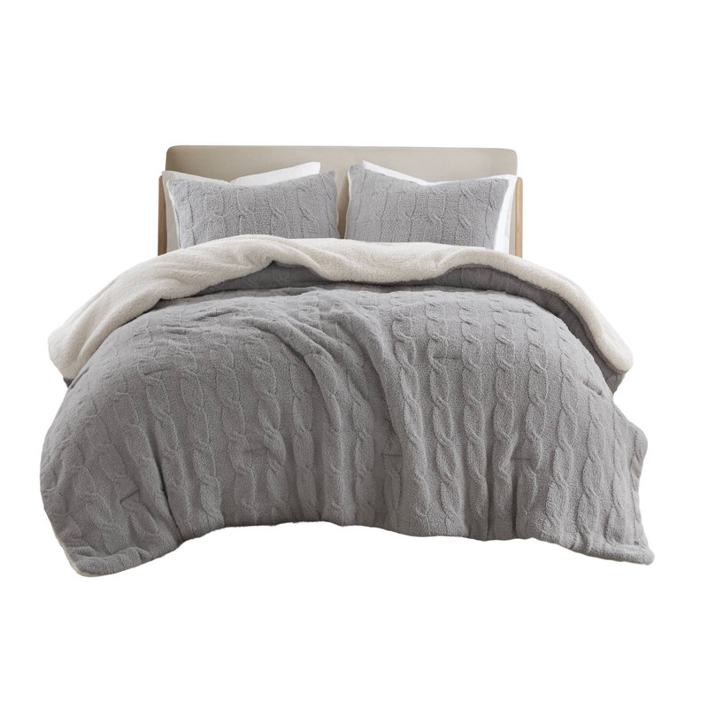 Luxurious Chenille Bedding Set, Gray, Cozy Waffle Knit Design