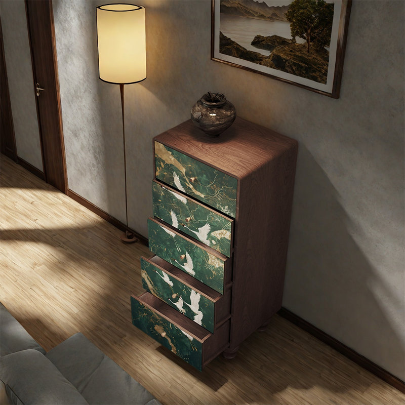 Armoire décorative à cinq tiroirs, Noyer