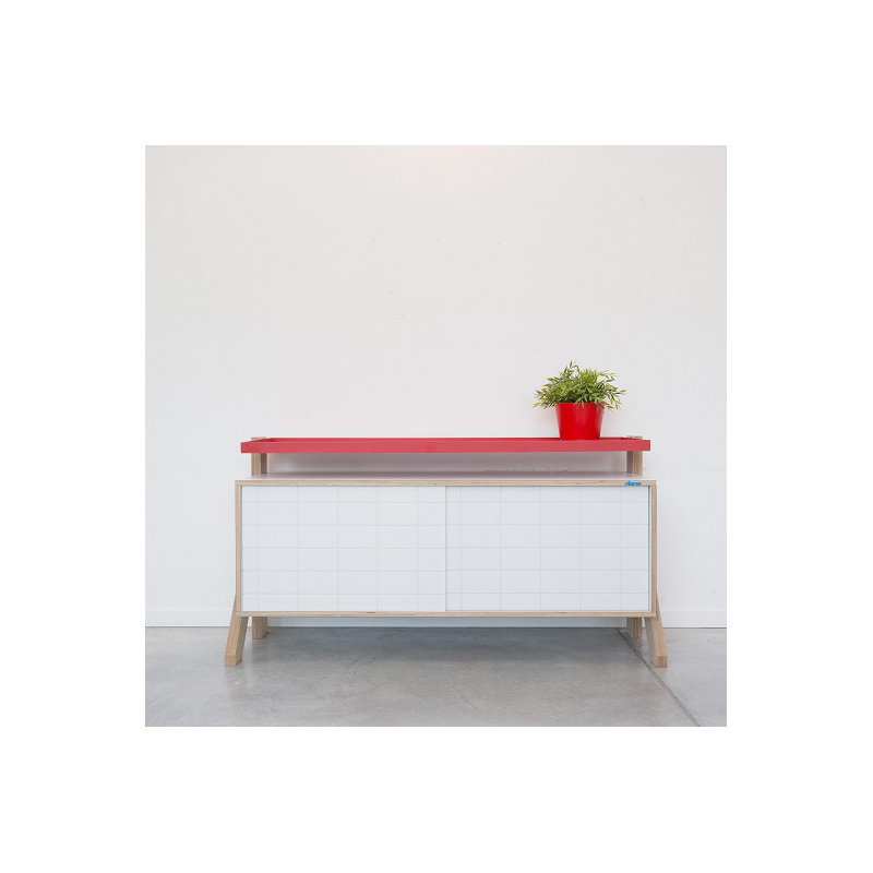Leanne 3 Door Sideboard, Snow White and Blue/Red
