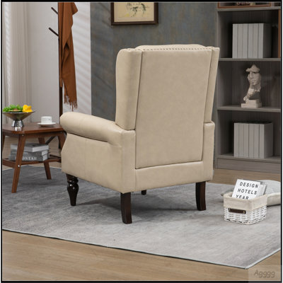 Fauteuil à structure en bois, fauteuil d'appoint moderne avec pieds en bois robustes pour la chambre du salon (polyuréthane brun)
