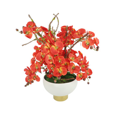 Modern Faux Orchid Arrangement In Ceramic Vase